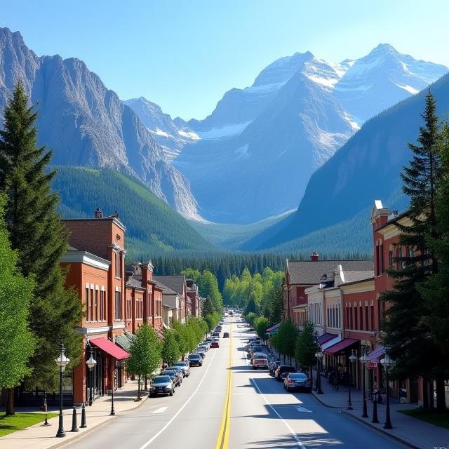 Banff town with mountain backdrop