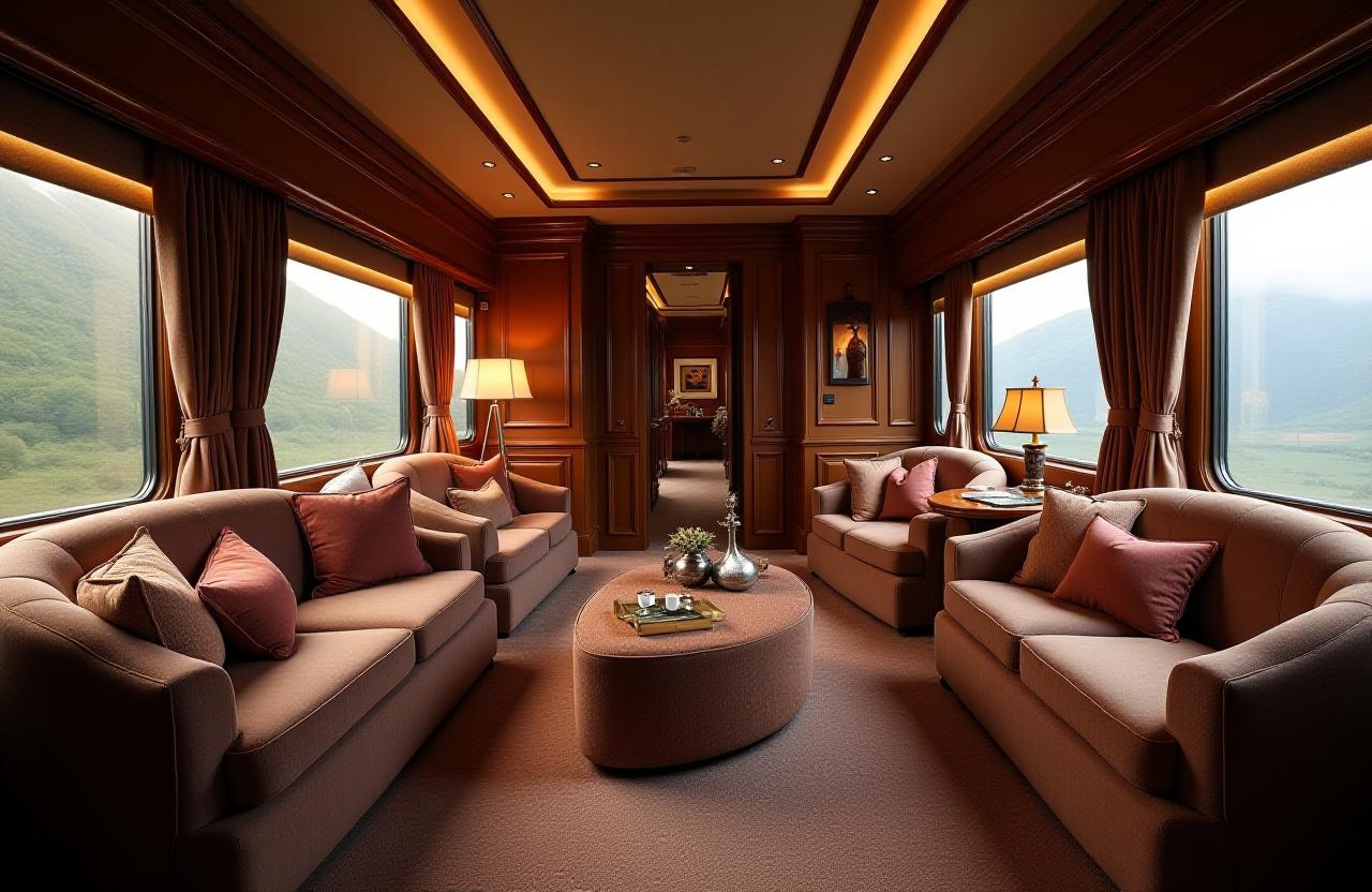 Luxury train cabin with elegant furnishings